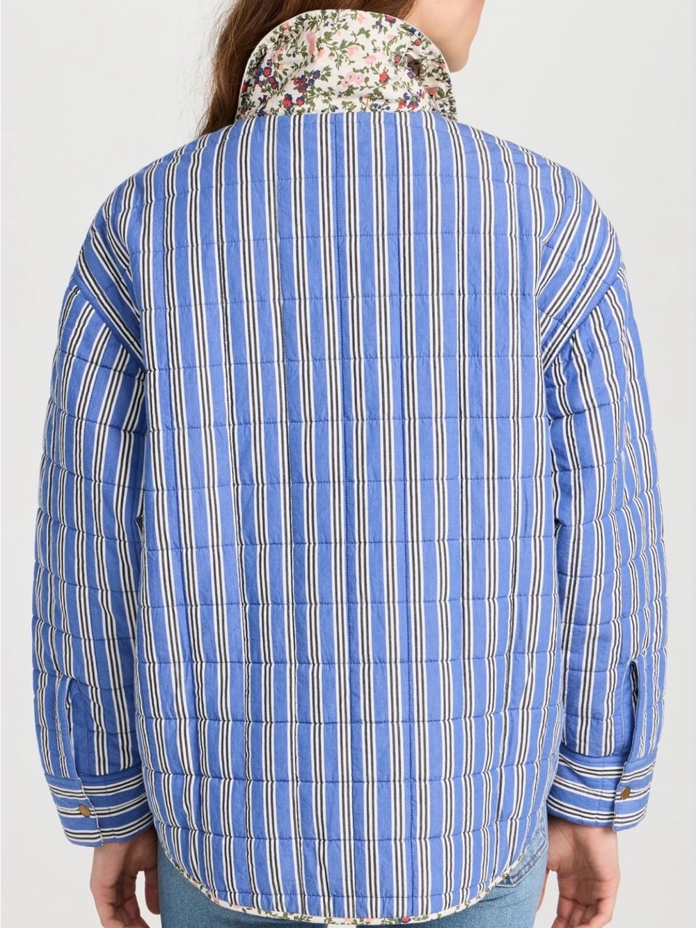 NWOT Clare V. Jacques Quilted Reversible Jacket Striped And Floral Size M/L - Picture 2 of 9